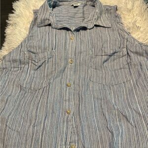 Sonoma Blue Striped Sleeveless Button-Down Shirt